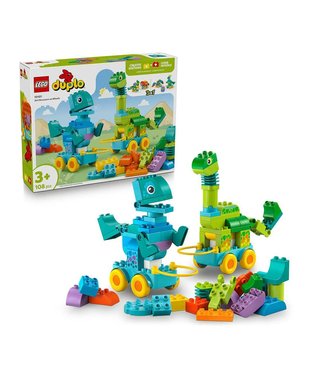 لعبة ديناصورات على عجلات 3 في 1 من ليغو® DUPLO® Town للأطفال للتعلّم من خلال اللعب مع 6 نماذج 10451 - 108 قطعة
