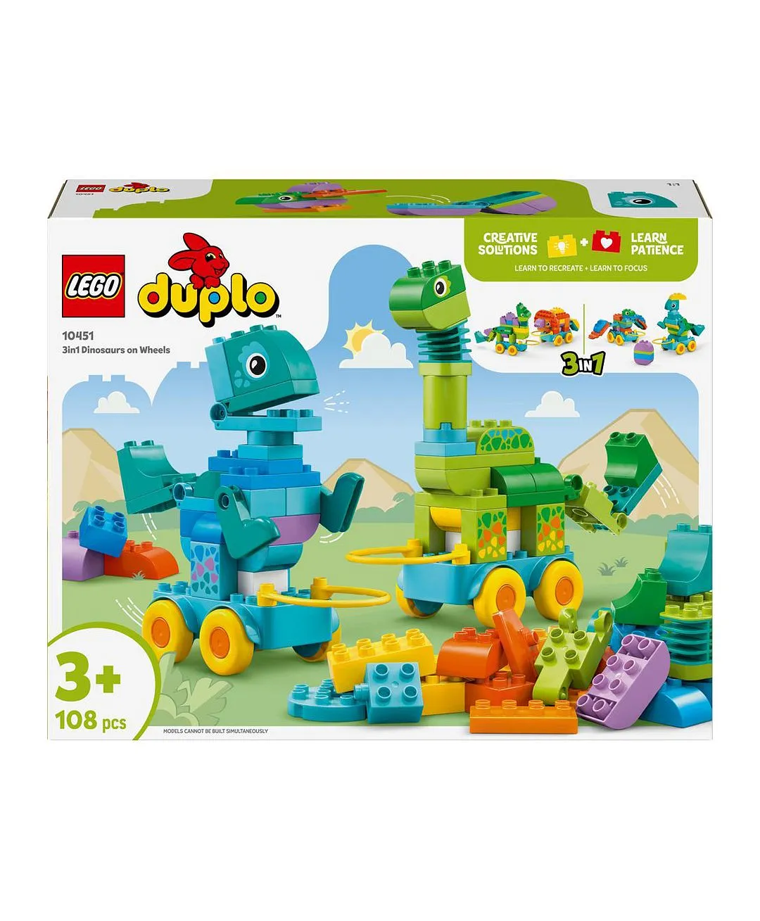 لعبة ديناصورات على عجلات 3 في 1 من ليغو® DUPLO® Town للأطفال للتعلّم من خلال اللعب مع 6 نماذج 10451 - 108 قطعة - الصورة 10