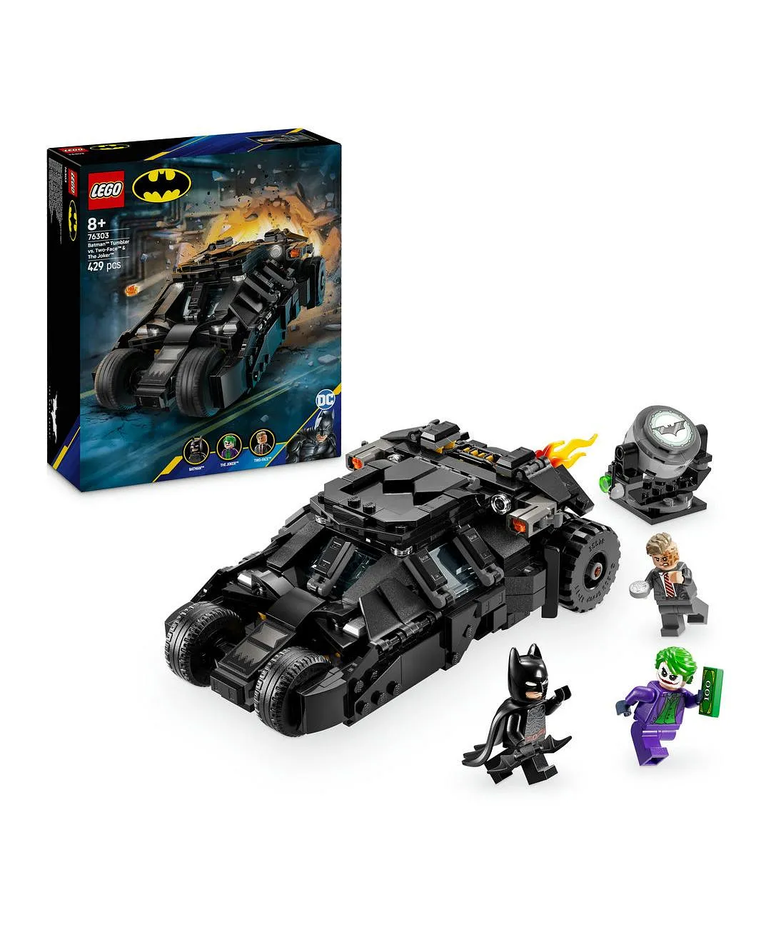 لعبة فارس™ الظلام تمبلر باتمان™ ضد تو فيس™ والجوكر™ من LEGO® DC Batman™، سيارة البطل™ الخارق 76303 - 429 قطعة