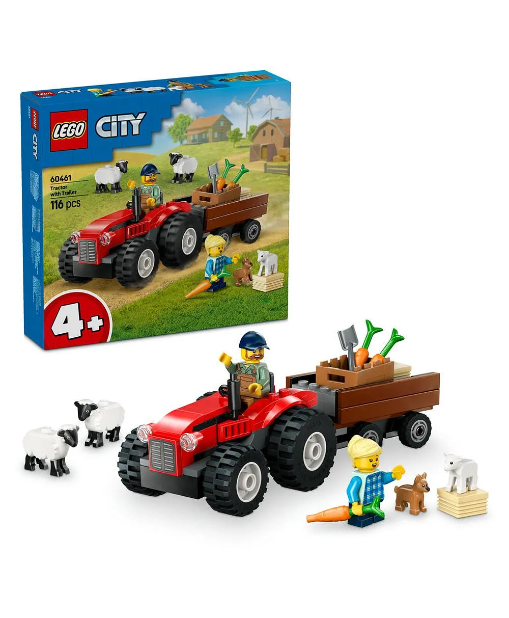 لعبة جرّار المزرعة الأحمر مع مقطورة وخراف من ليغو® سيتي، مجموعة لعب للأطفال بعمر 4 سنوات وأكثر 60461 - 116 قطعة