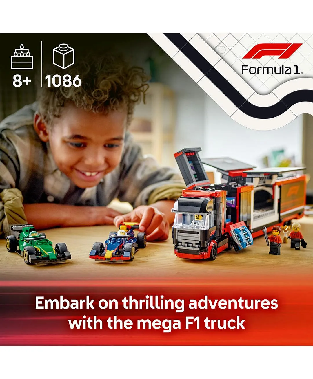 مجموعة لعب ناقل سيارات السباق شاحنة F1® مع سيارات F1®: RB20 وAMR24 من ليغو® سيتي 60445 - 1086 قطعة - الصورة 3