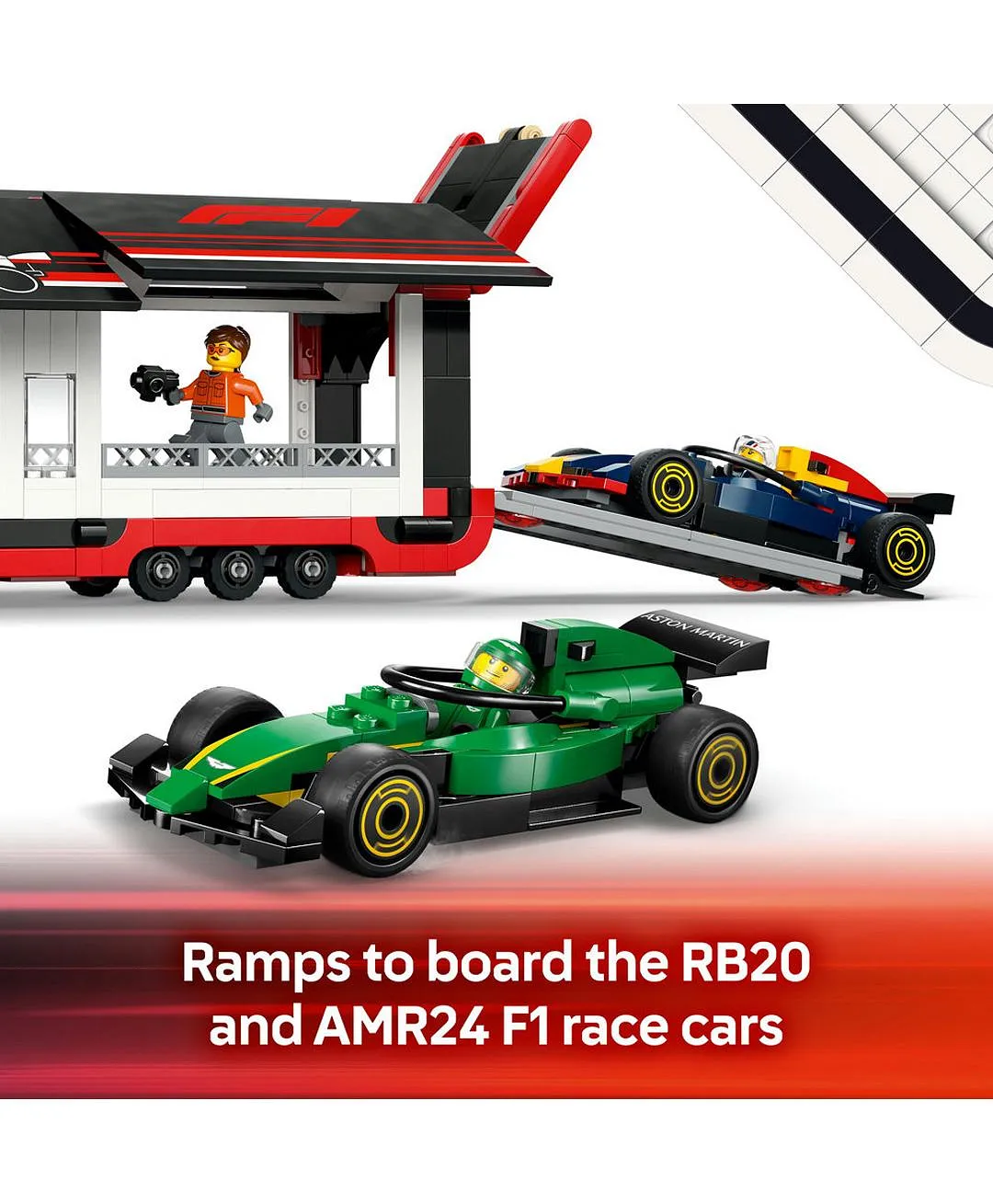 مجموعة لعب ناقل سيارات السباق شاحنة F1® مع سيارات F1®: RB20 وAMR24 من ليغو® سيتي 60445 - 1086 قطعة - الصورة 5
