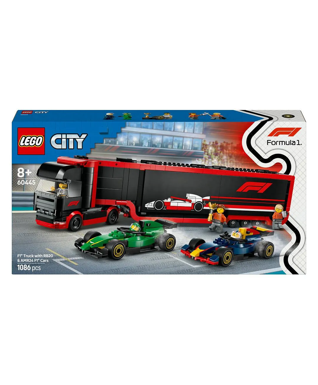 مجموعة لعب ناقل سيارات السباق شاحنة F1® مع سيارات F1®: RB20 وAMR24 من ليغو® سيتي 60445 - 1086 قطعة - الصورة 10