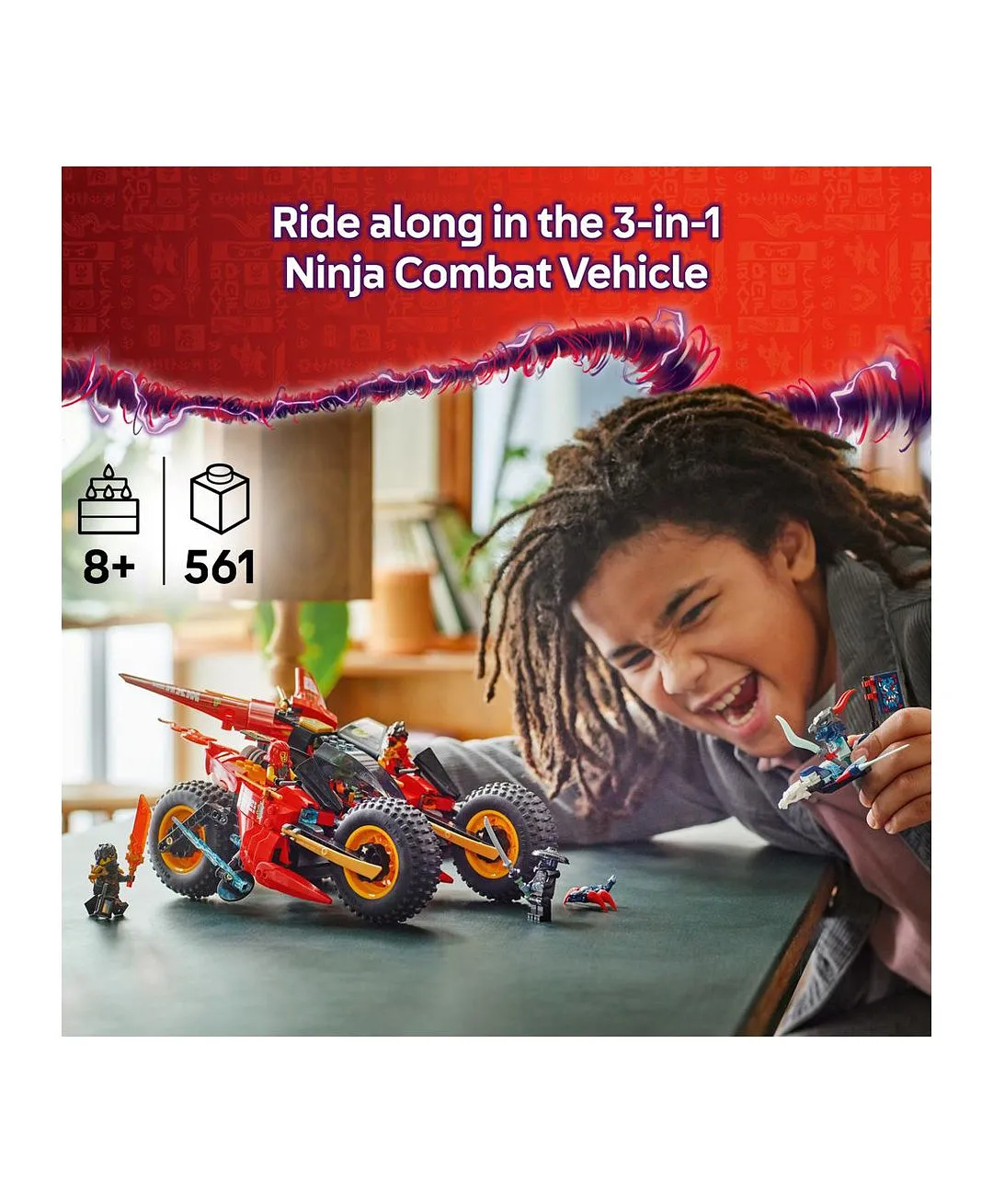 مجموعة لعبة 3 في 1 مركبة معارك النينجا من ليغو® NINJAGO® مع درّاجتي نينجا، ونفاثة و6 شخصيات 71844 - 561 قطعة - الصورة 3