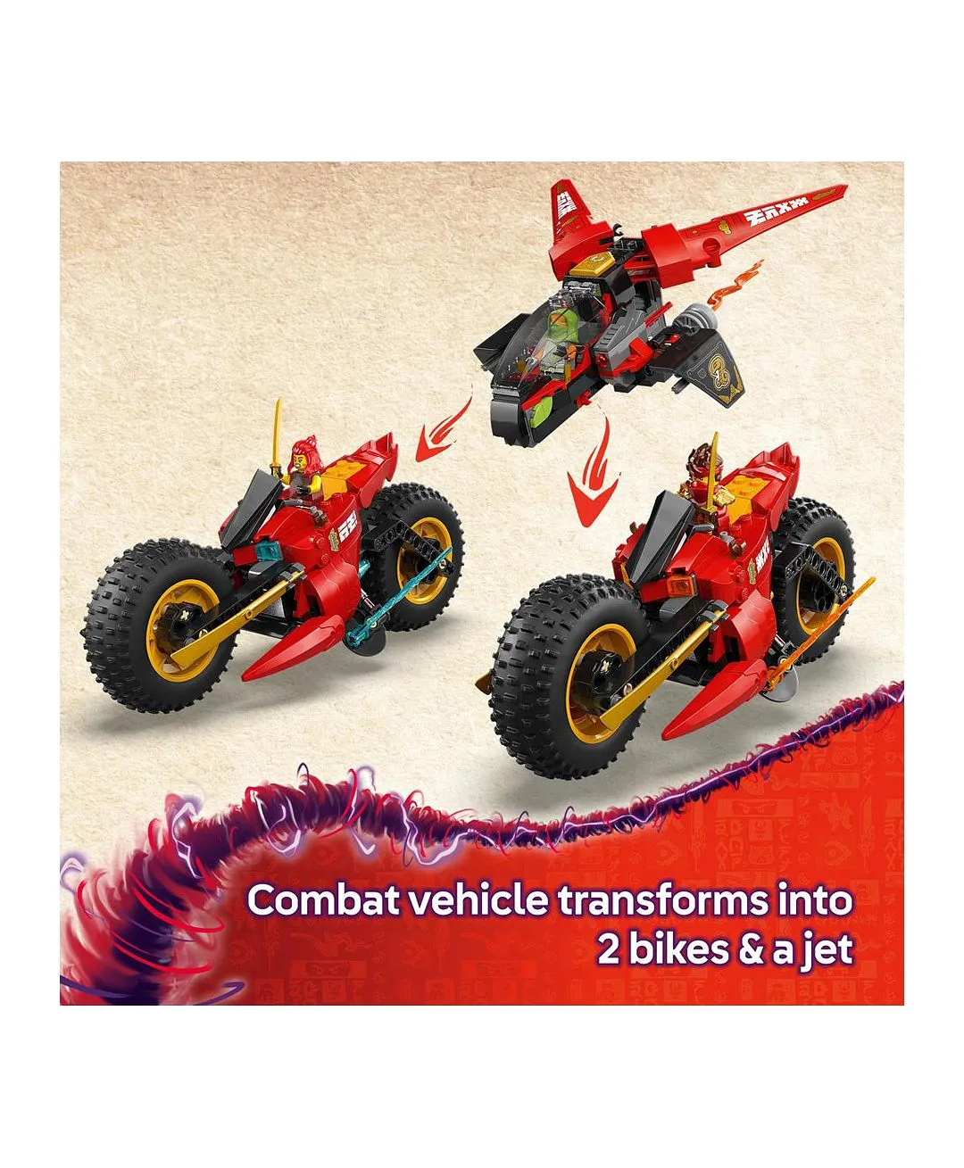 مجموعة لعبة 3 في 1 مركبة معارك النينجا من ليغو® NINJAGO® مع درّاجتي نينجا، ونفاثة و6 شخصيات 71844 - 561 قطعة - الصورة 4