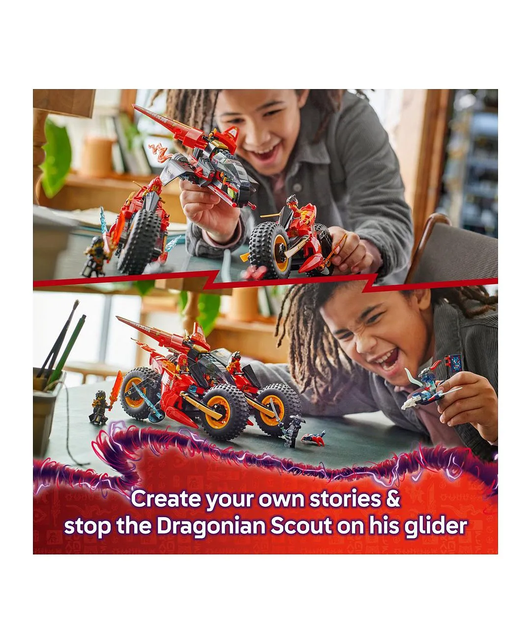 مجموعة لعبة 3 في 1 مركبة معارك النينجا من ليغو® NINJAGO® مع درّاجتي نينجا، ونفاثة و6 شخصيات 71844 - 561 قطعة - الصورة 7