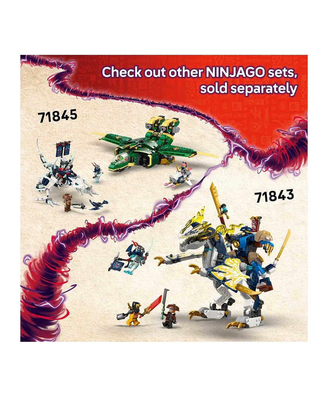 مجموعة لعبة 3 في 1 مركبة معارك النينجا من ليغو® NINJAGO® مع درّاجتي نينجا، ونفاثة و6 شخصيات 71844 - 561 قطعة - الصورة 8
