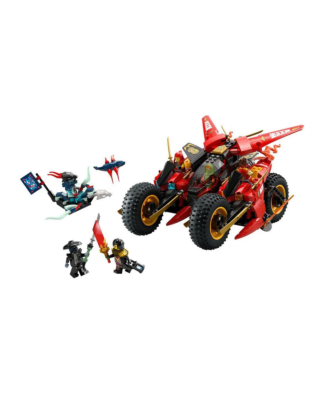 مجموعة لعبة 3 في 1 مركبة معارك النينجا من ليغو® NINJAGO® مع درّاجتي نينجا، ونفاثة و6 شخصيات 71844 - 561 قطعة - الصورة 9