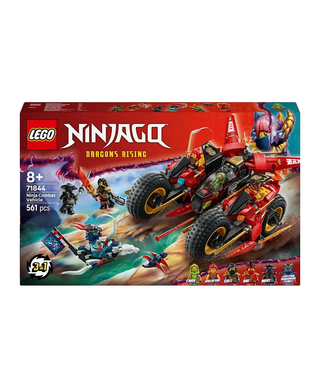 مجموعة لعبة 3 في 1 مركبة معارك النينجا من ليغو® NINJAGO® مع درّاجتي نينجا، ونفاثة و6 شخصيات 71844 - 561 قطعة - الصورة 10