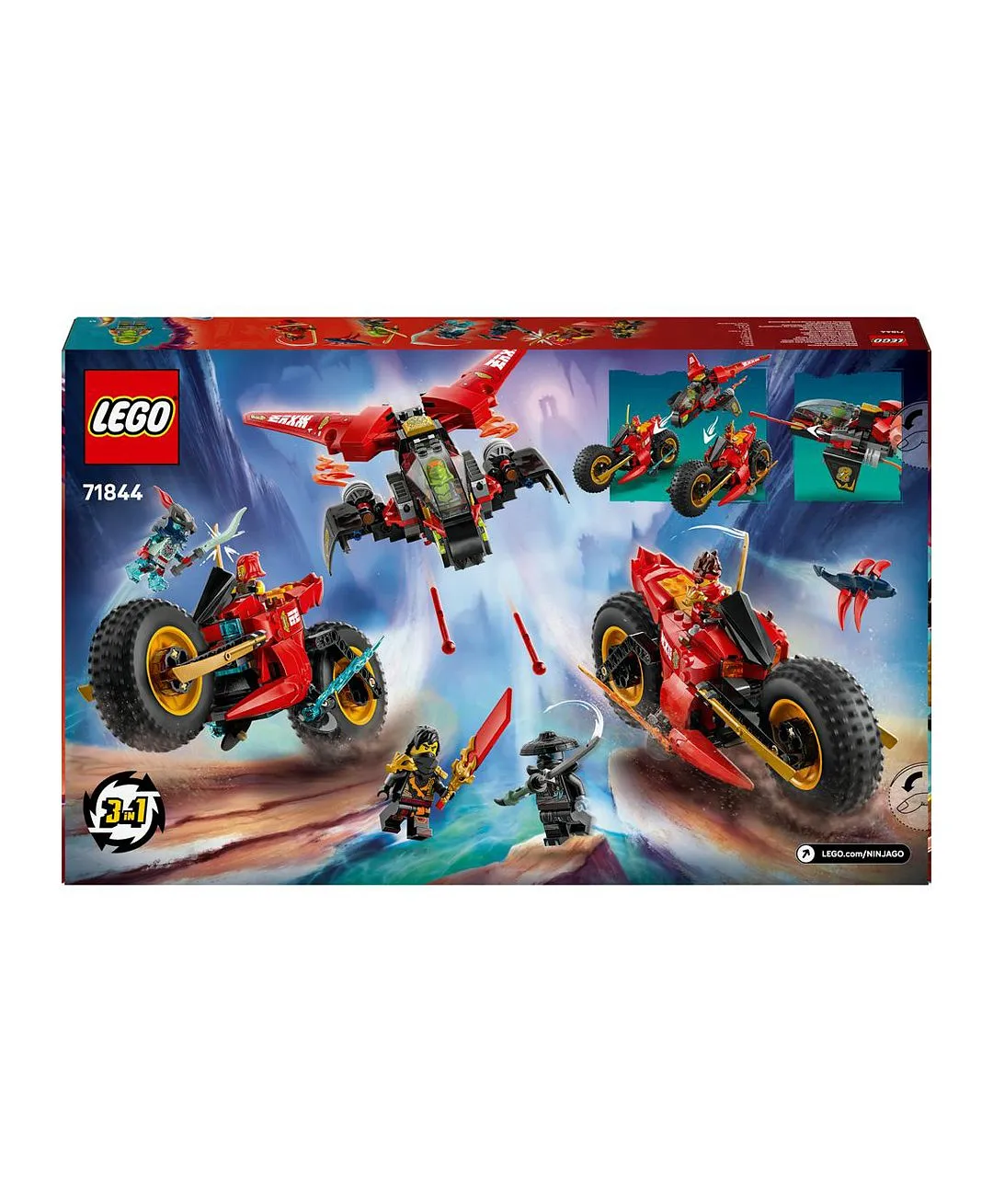 مجموعة لعبة 3 في 1 مركبة معارك النينجا من ليغو® NINJAGO® مع درّاجتي نينجا، ونفاثة و6 شخصيات 71844 - 561 قطعة - الصورة 11