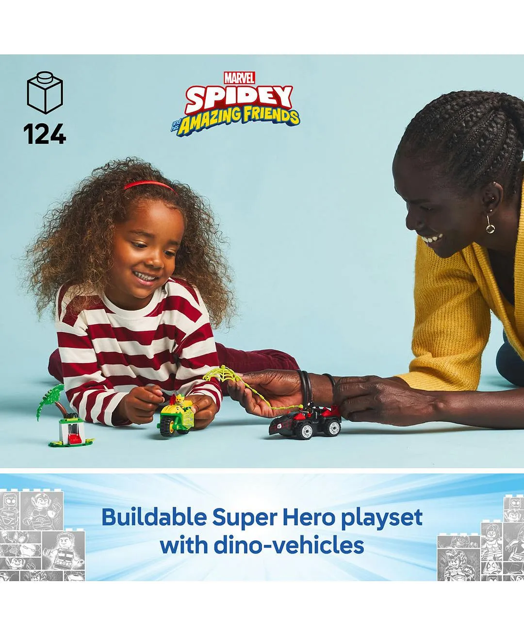 مجموعة بناء مطاردة مركبات سبين والديناصور إلكترو 11198 من سبايدي وأصدقاؤه المذهلون من LEGO® Marvel - 124 قطعة - الصورة 4