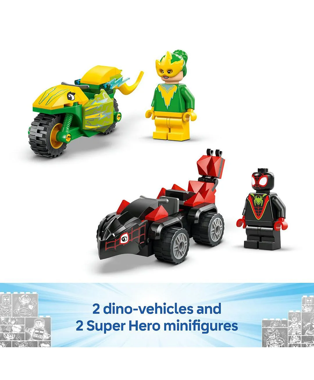 مجموعة بناء مطاردة مركبات سبين والديناصور إلكترو 11198 من سبايدي وأصدقاؤه المذهلون من LEGO® Marvel - 124 قطعة - الصورة 6