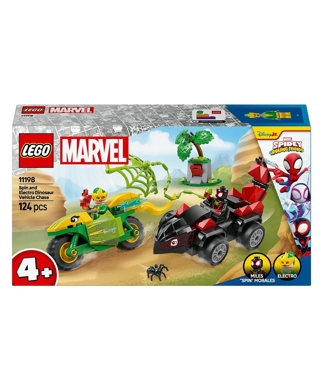 مجموعة بناء مطاردة مركبات سبين والديناصور إلكترو 11198 من سبايدي وأصدقاؤه المذهلون من LEGO® Marvel - 124 قطعة - الصورة 11