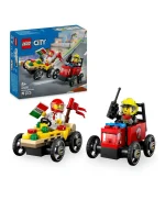 مجموعة سباق سيارات الجاذبية حزمة سيارة سباق شاحنة البيتزا ضد شاحنة الإطفاء من ليغو® سيتي للأطفال بعمر 5 سنوات أو أكثر 60458 - 70 قطعة