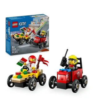 مجموعة سباق سيارات الجاذبية حزمة سيارة سباق شاحنة البيتزا ضد شاحنة الإطفاء من ليغو® سيتي للأطفال بعمر 5 سنوات أو أكثر 60458 - 70 قطعة