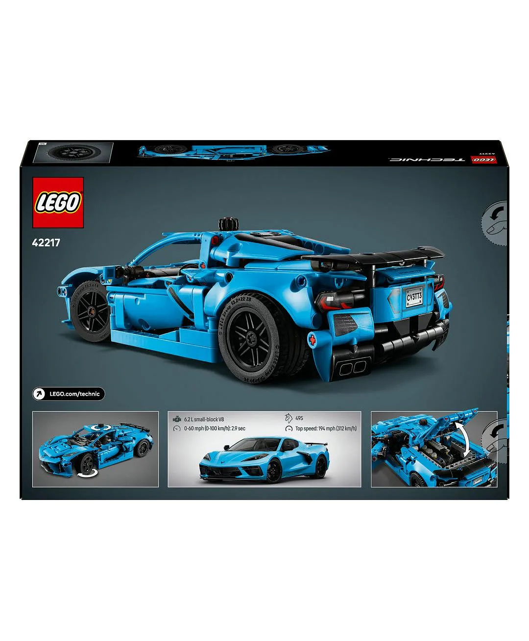 مركبة لعبة للأطفال مجموعة نموذج سيارة Chevrolet Corvette Stingray الزرقاء 42217 من ليغو® Technic - 732 قطعة - الصورة 11