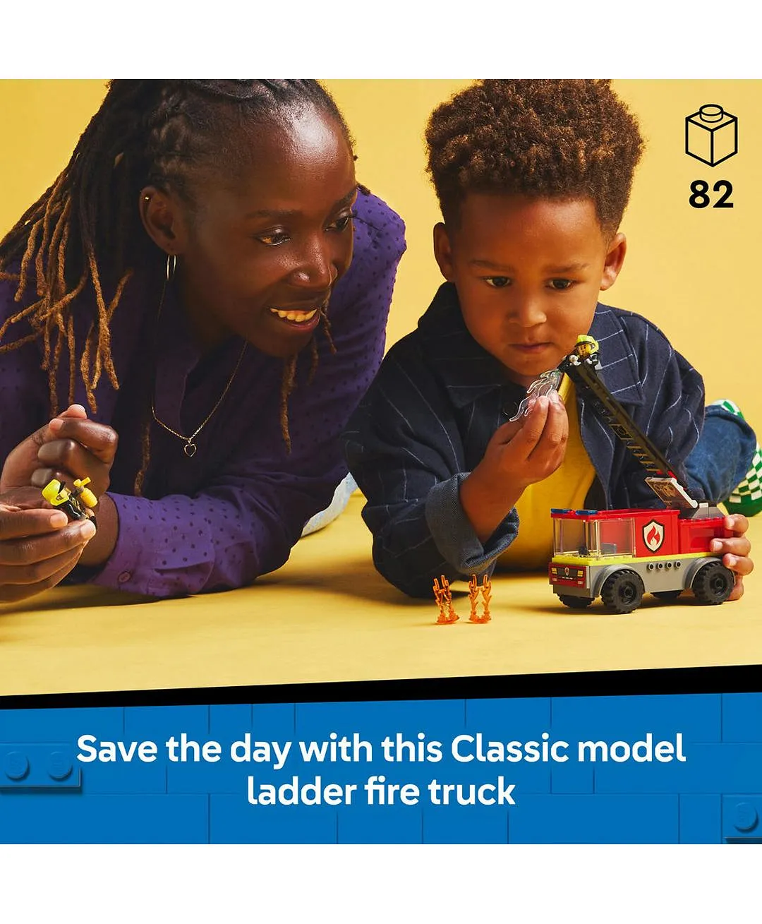 شاحنة إطفاء مع سلّم من ليغو® سيتي، هدية لعبة مركبة رجل الإطفاء للأطفال بعمر 4 سنوات أو أكثر 60463 - 82 قطعة - الصورة 3
