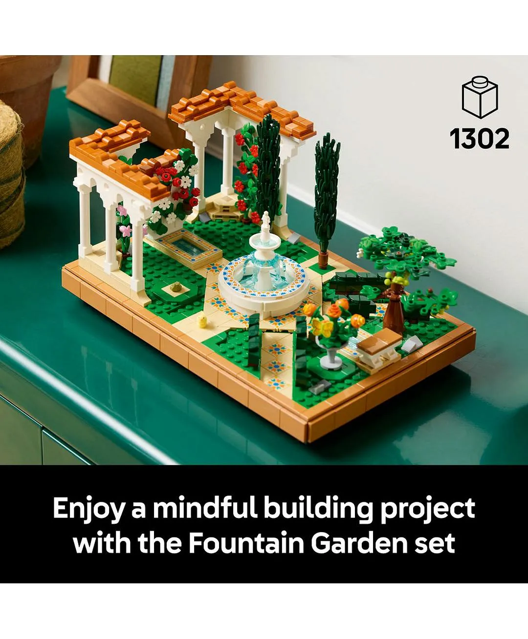 قطعة عرض حديقة النافورة من ليغو® أيكونز، مجموعة بناء ديكور منزلي ومكتبي للبالغين 10359 - 1302 قطعة - الصورة 3