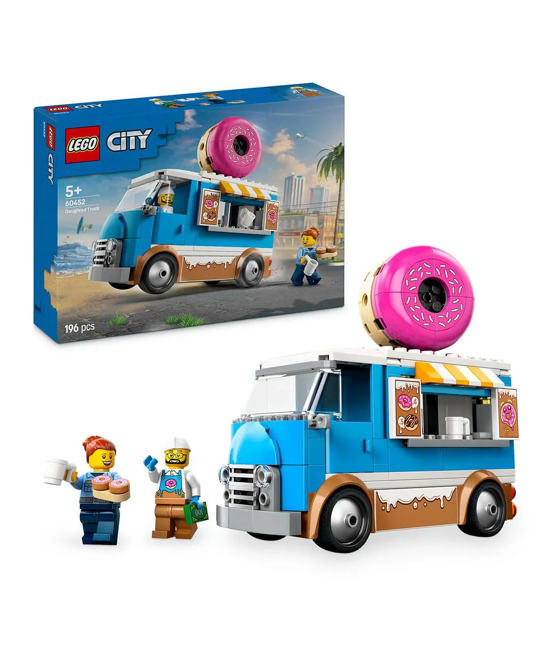 مجموعة لعب الأطفال شاحنة الدونتس من ليغو® سيتي، لعبة مركبة بيع للصبيان والبنات بعمر 5 سنوات أو أكثر 60452 - 196 قطعة