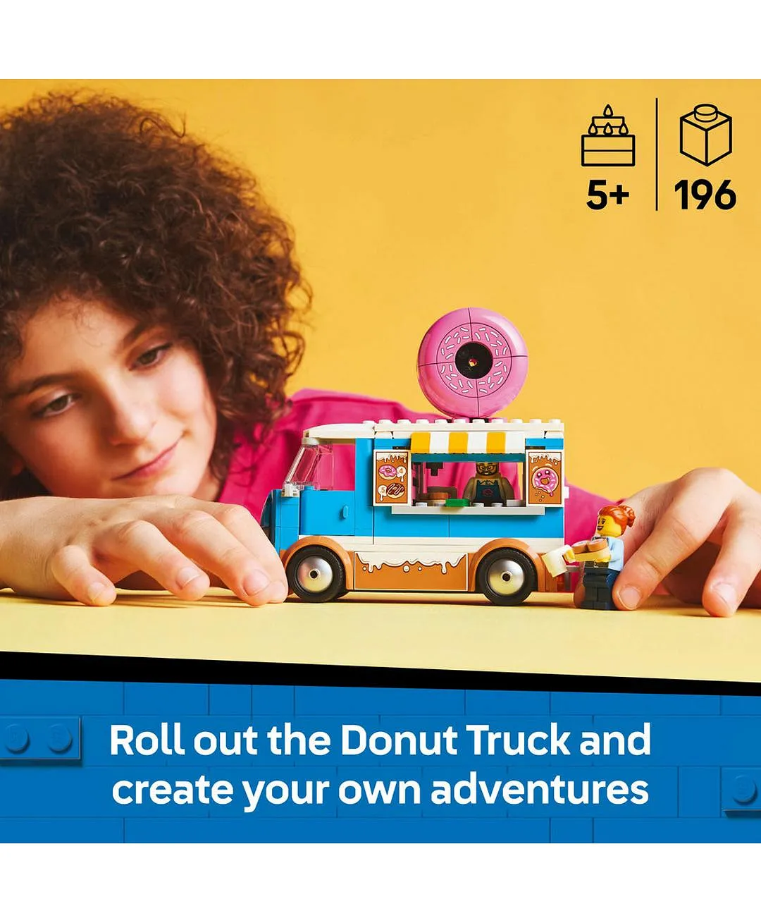 مجموعة لعب الأطفال شاحنة الدونتس من ليغو® سيتي، لعبة مركبة بيع للصبيان والبنات بعمر 5 سنوات أو أكثر 60452 - 196 قطعة - الصورة 3