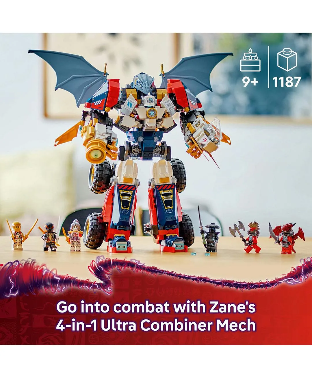 لعبة آلي زين المجمّع الفائق من ليغو® NINJAGO®، مجموعة بناء 4 في 1 مع سيارة ونفاثة وتنين 71834 - 1187 قطعة - الصورة 3