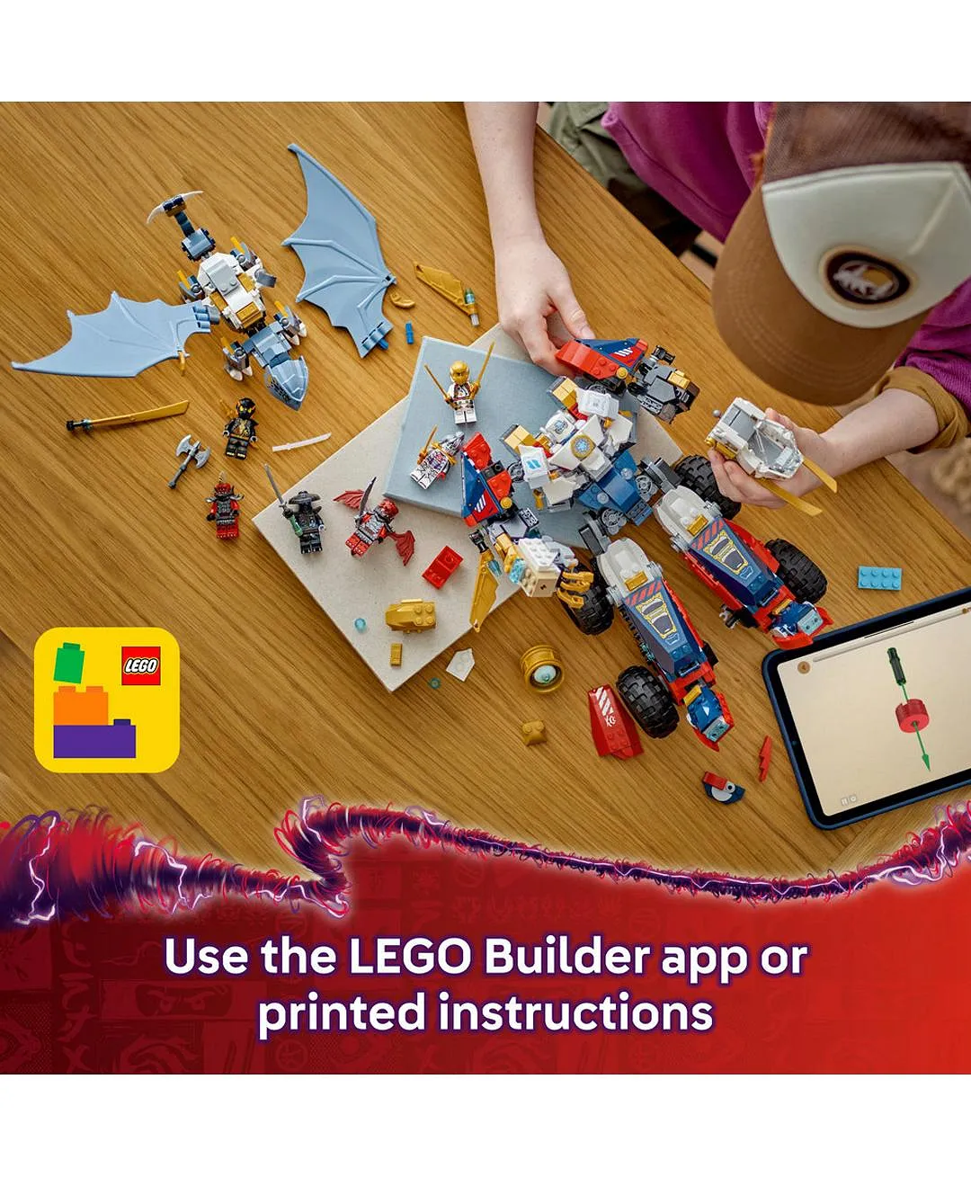 لعبة آلي زين المجمّع الفائق من ليغو® NINJAGO®، مجموعة بناء 4 في 1 مع سيارة ونفاثة وتنين 71834 - 1187 قطعة - الصورة 7