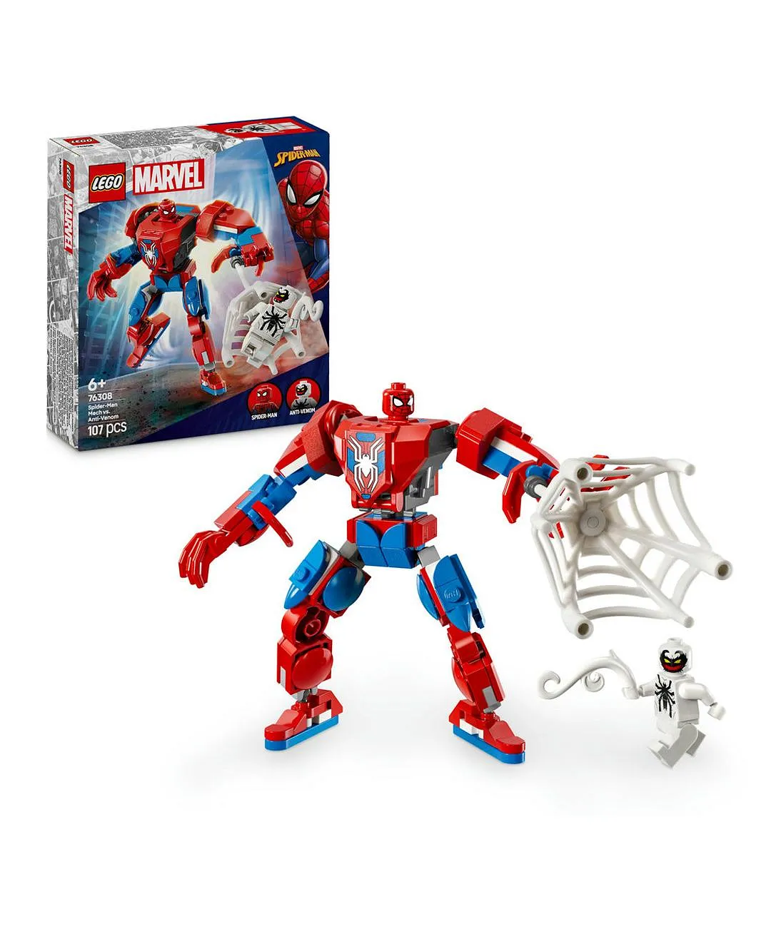 آلي الرجل العنكبوت ضد أنتي فينوم من ليغو® Marvel، مجموعة لعب شخصية الرجل الخارق القابلة للبناء 76308 - 107 قطعة