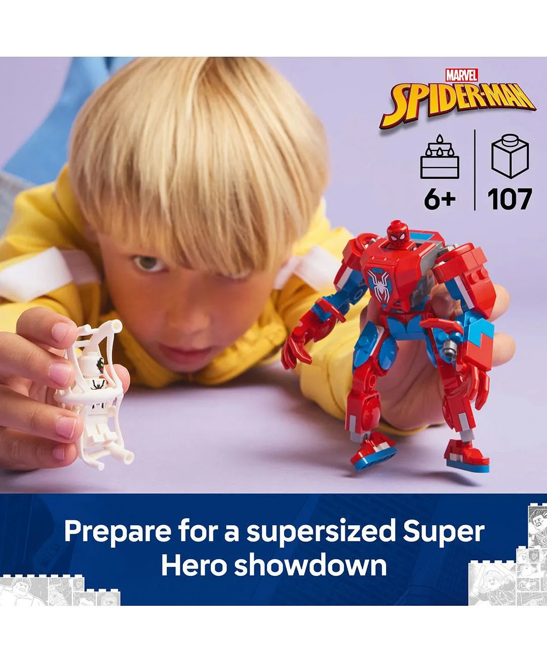 آلي الرجل العنكبوت ضد أنتي فينوم من ليغو® Marvel، مجموعة لعب شخصية الرجل الخارق القابلة للبناء 76308 - 107 قطعة - الصورة 3