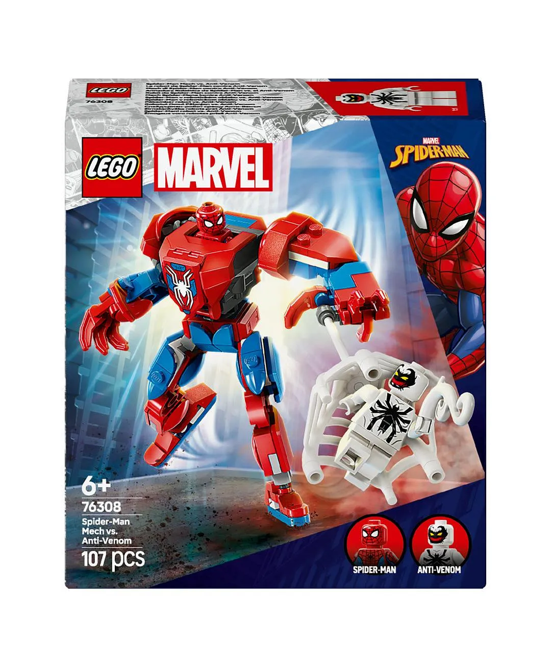 آلي الرجل العنكبوت ضد أنتي فينوم من ليغو® Marvel، مجموعة لعب شخصية الرجل الخارق القابلة للبناء 76308 - 107 قطعة - الصورة 10