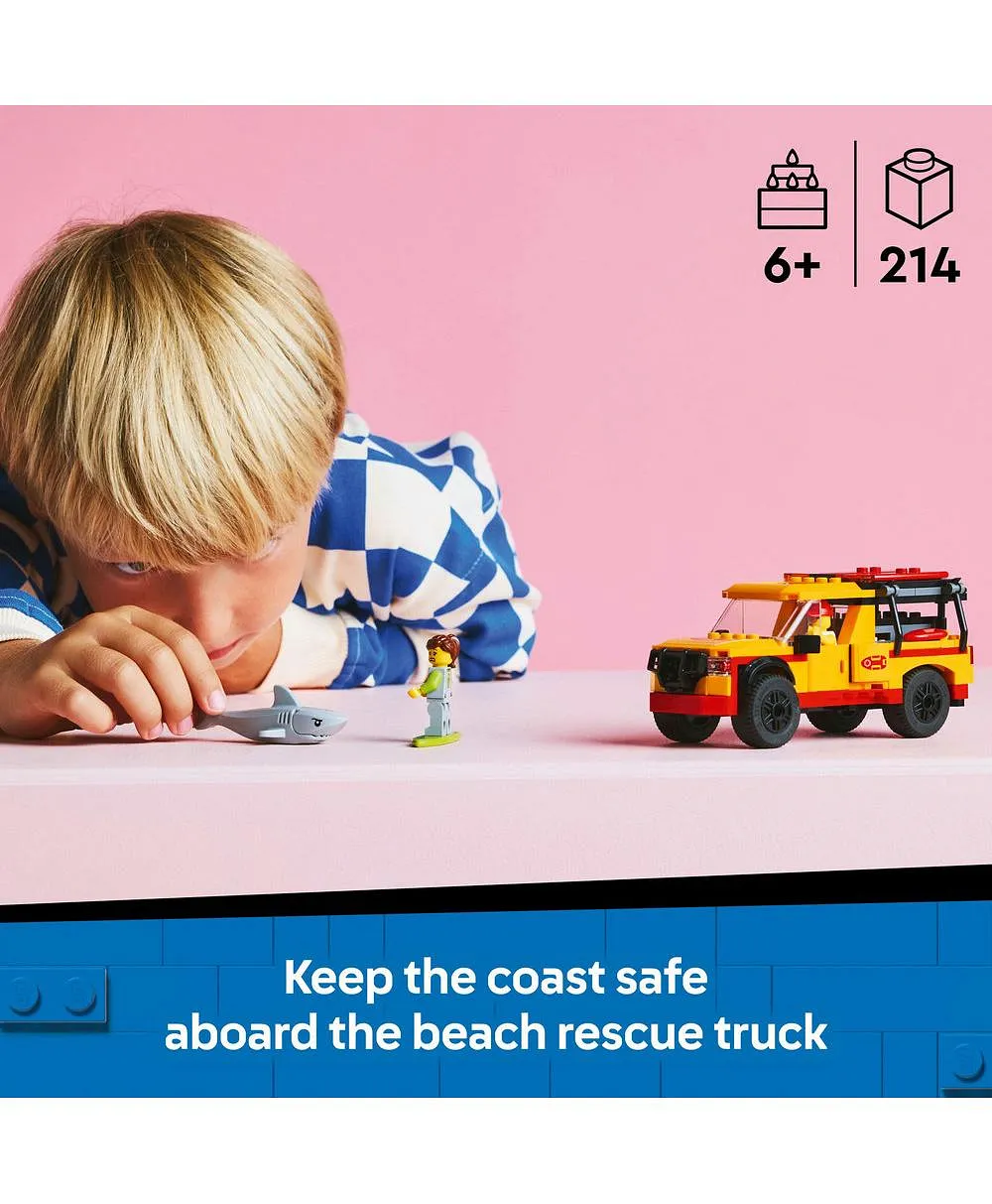 مجموعة لعب شاحنة عامل الإنقاذ على الشاطئ من ليغو® سيتي مع شخصيتين صغيرتين وشخصية قرش لعبة 60453 - 214 قطعة - الصورة 3