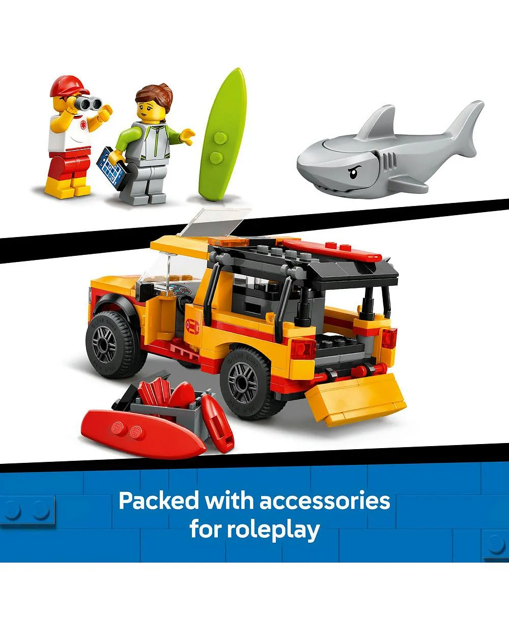 مجموعة لعب شاحنة عامل الإنقاذ على الشاطئ من ليغو® سيتي مع شخصيتين صغيرتين وشخصية قرش لعبة 60453 - 214 قطعة - الصورة 5