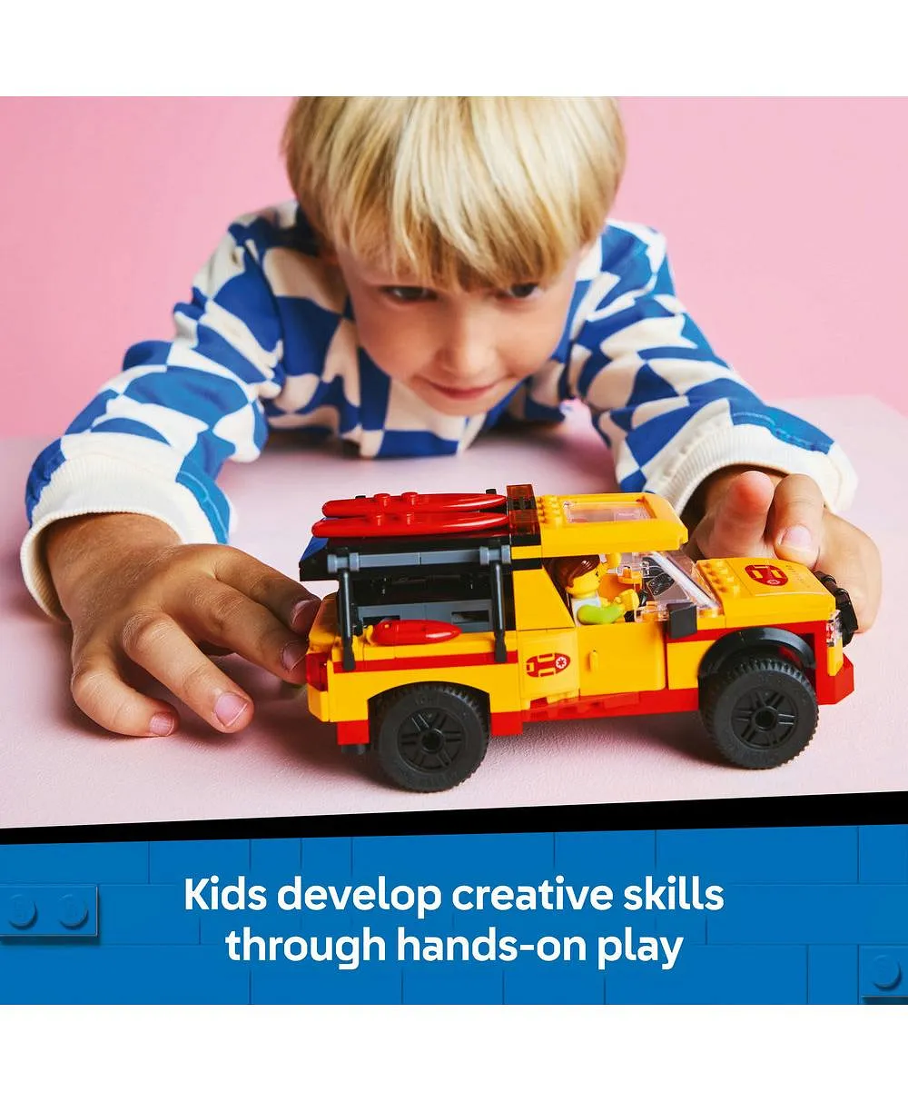 مجموعة لعب شاحنة عامل الإنقاذ على الشاطئ من ليغو® سيتي مع شخصيتين صغيرتين وشخصية قرش لعبة 60453 - 214 قطعة - الصورة 6