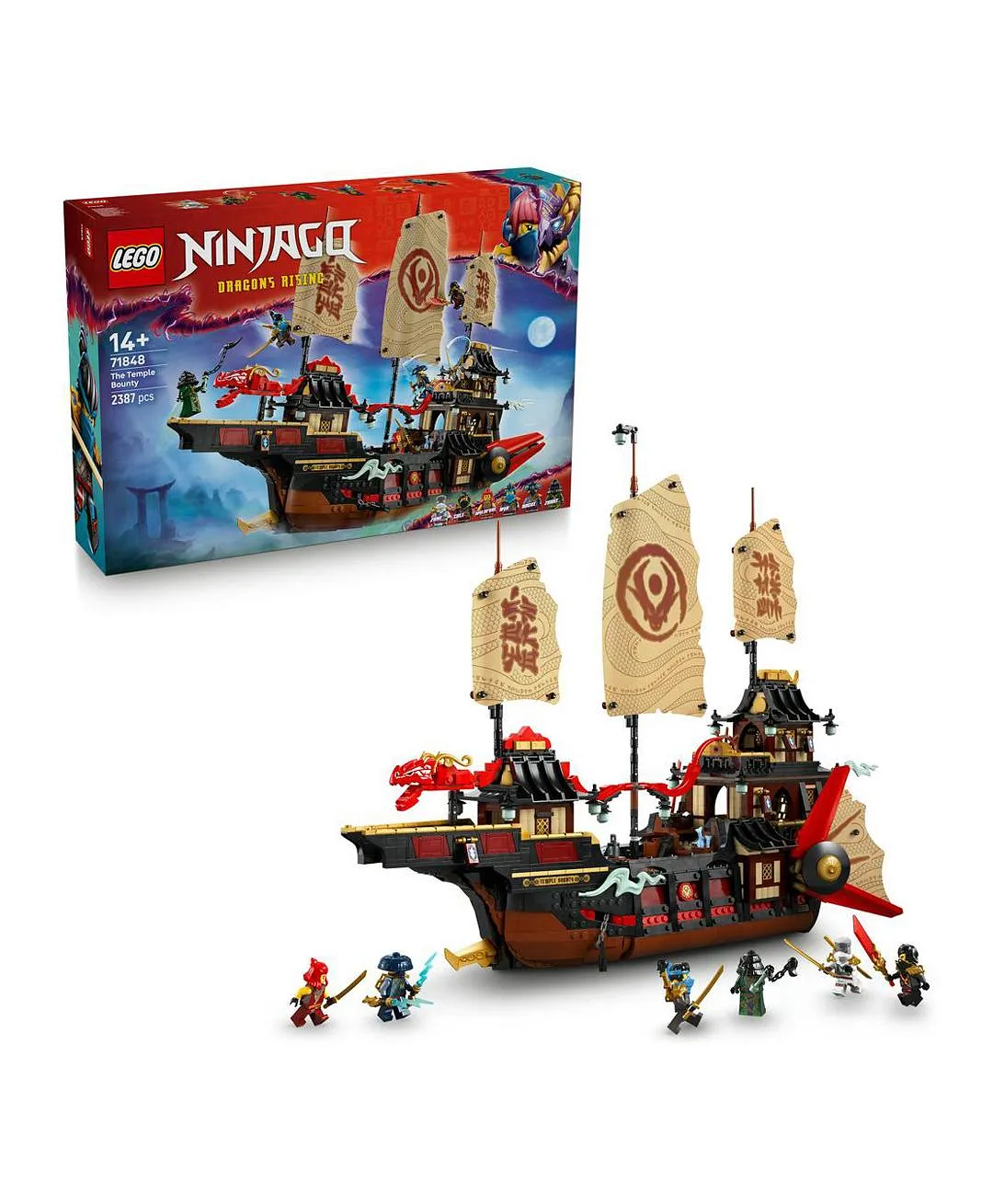 مجموعة بناء لعبة سفينة تيمبل باونتي من ليغو® NINJAGO® مع 6 شخصيات صغيرة منها كول 71848 - 2387 قطعة