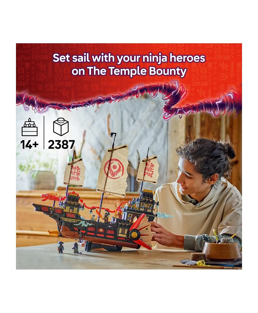 مجموعة بناء لعبة سفينة تيمبل باونتي من ليغو® NINJAGO® مع 6 شخصيات صغيرة منها كول 71848 - 2387 قطعة - الصورة 3