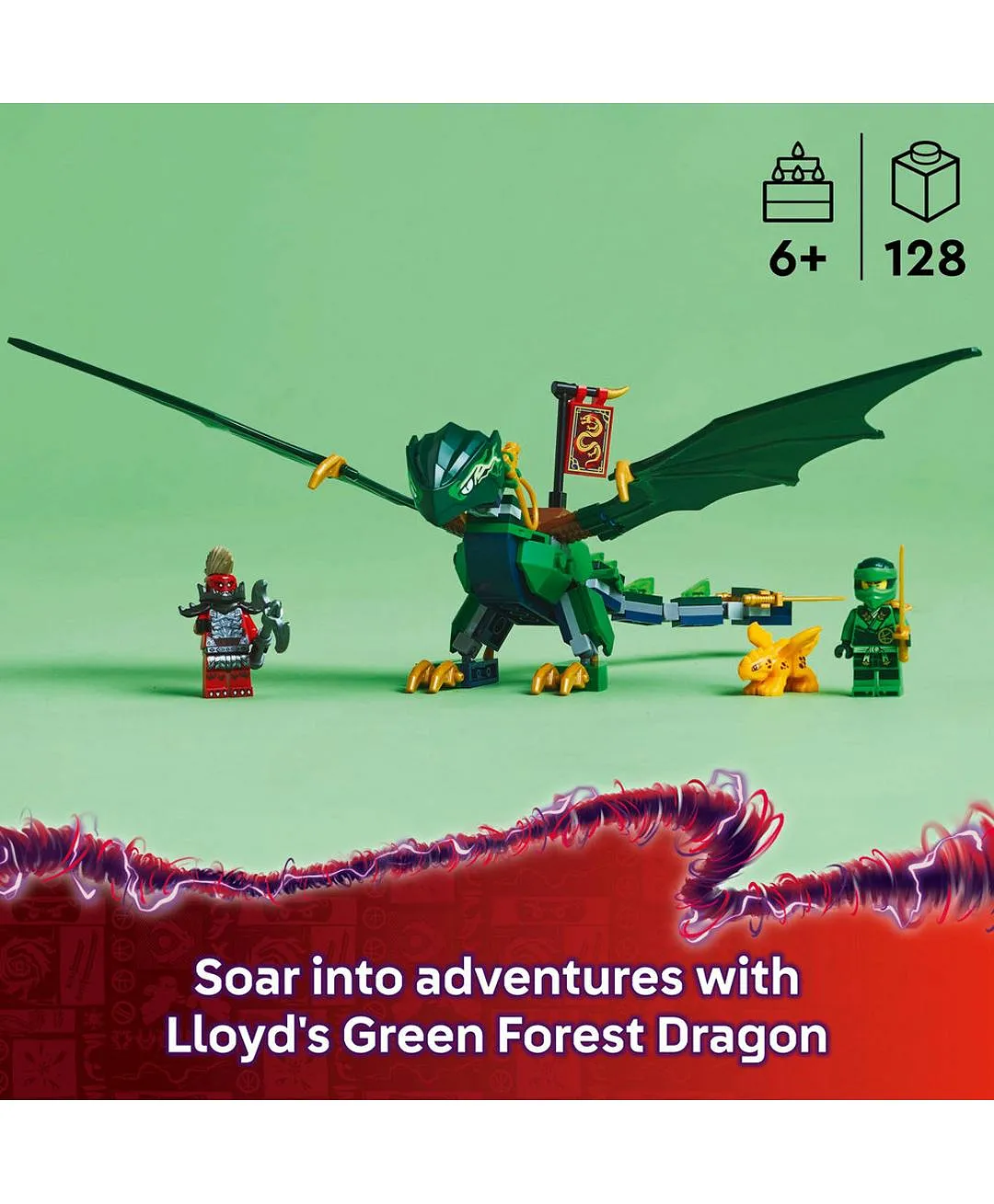 مجموعة بناء لعبة تنّين الغابة الخضراء الخاص بلويد من ليغو® NINJAGO® مع شخصيتين صغيرتين 71829 - 128 قطعة - الصورة 3