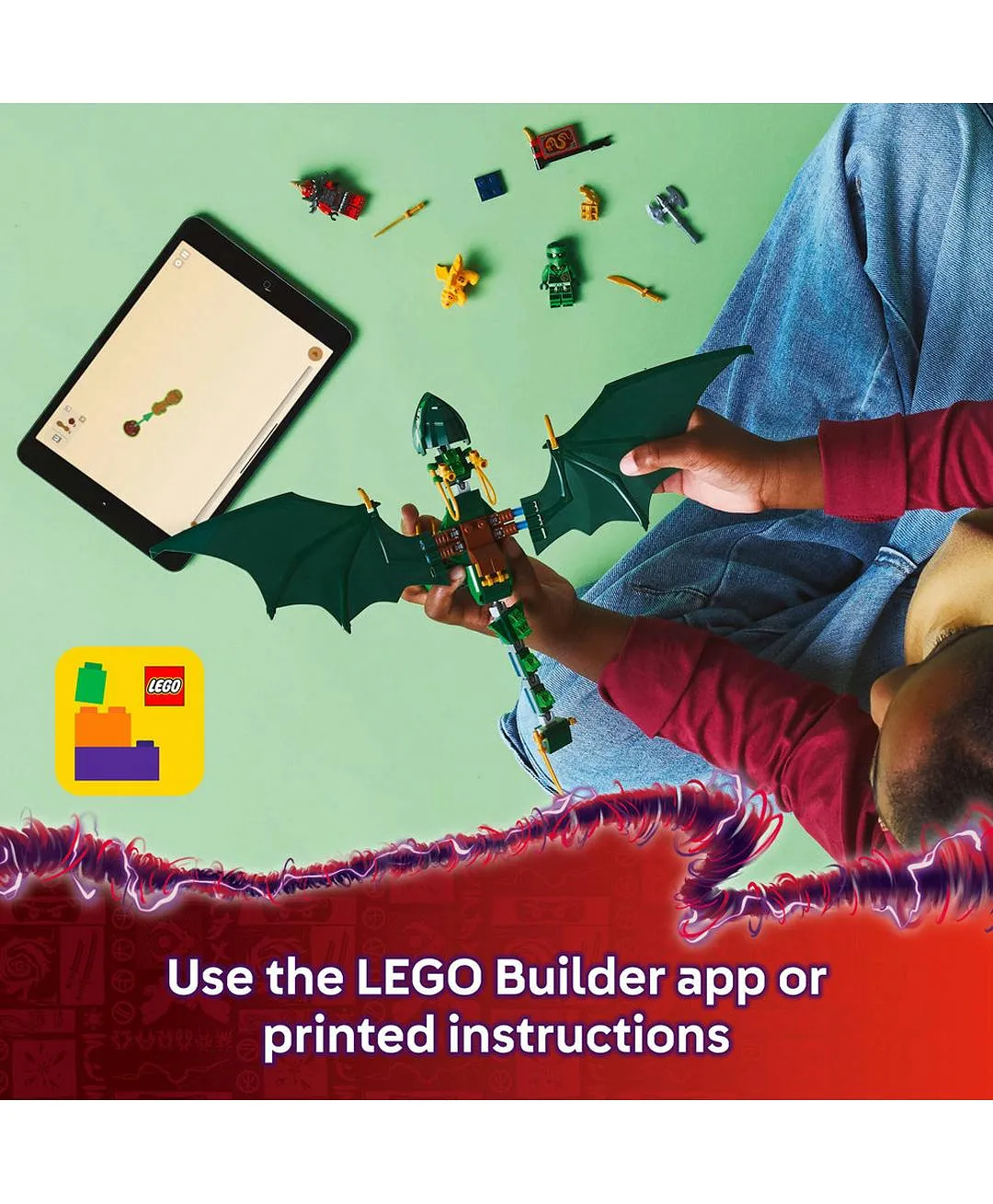 مجموعة بناء لعبة تنّين الغابة الخضراء الخاص بلويد من ليغو® NINJAGO® مع شخصيتين صغيرتين 71829 - 128 قطعة - الصورة 7