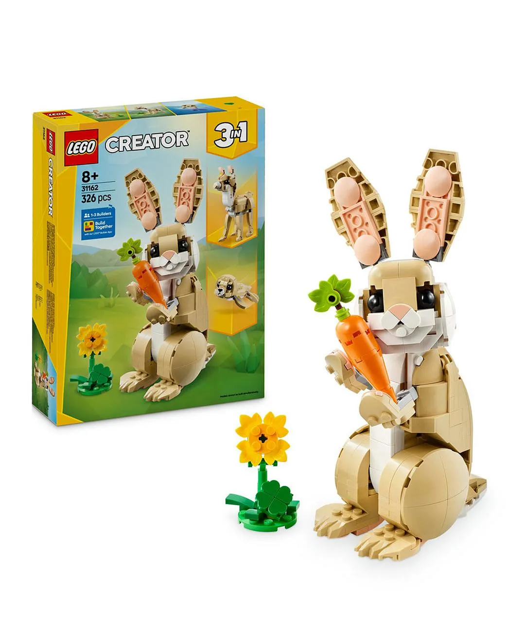 مجموعة لعب الحيوانات 3 في 1 أرنب لطيف من ليغو® كرييتور، تتحول إلى لعبة لاما أو لعبة فقمة 31162 - 326 قطعة